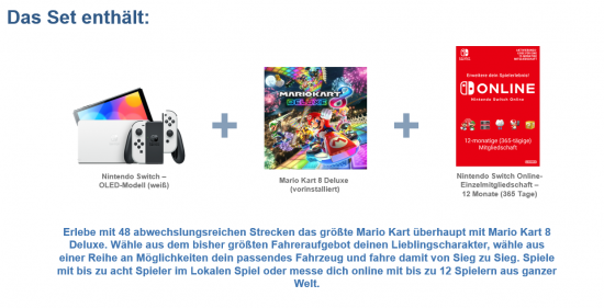 Nintendo Switch™ – OLED-Modell (weiß) + Mario Kart 8 Deluxe + Nintendo Switch Online – 12-monatige (365-tägige) Einzelmitgliedschaft (10014334)