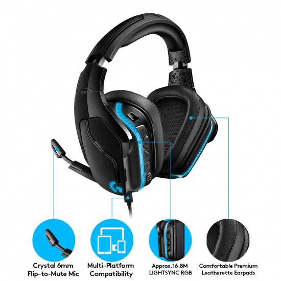 Logitech G935 Kabelloses Gaming-Kopfhörer (mit 7.1 Surround Sound, 50 mm Pro-G Klangtreiber, LYGHTSYNC RGB) (981-000744)