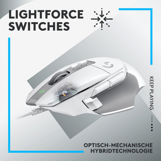 Logitech G502 X Kabelgebundene Gaming-Maus LIGHTFORCE Hybrid optisch-mechanische Primärschalter, HERO 25K Gaming-Sensor, Kompatibel PC/macOS/Windows, Weiß (910-006146)