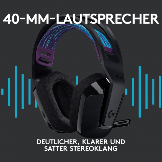 Logitech G535 LIGHTSPEED kabelloses Gaming-Headset – Flip-Stummschaltung, Stereo, kompatibel mit PC, PS4, PS5, wiederaufladbar über USB – Schwarz (981-000972)