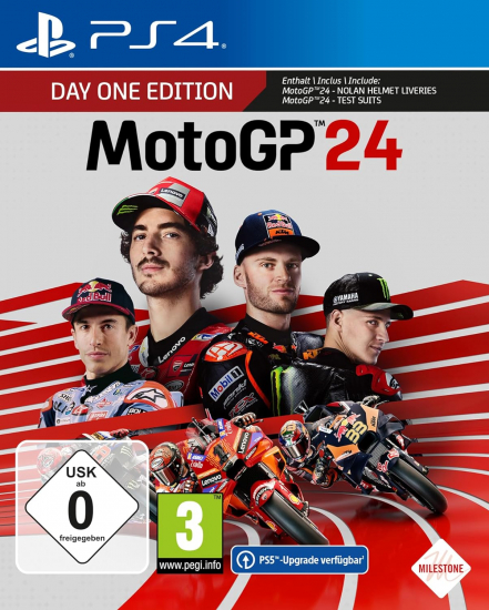 MotoGP 24 Day One Edition (deutsch spielbar) (AT PEGI) (PS4) inkl. PS5 Upgrade / Nolan Helmet Liveries & Test Suits DLC