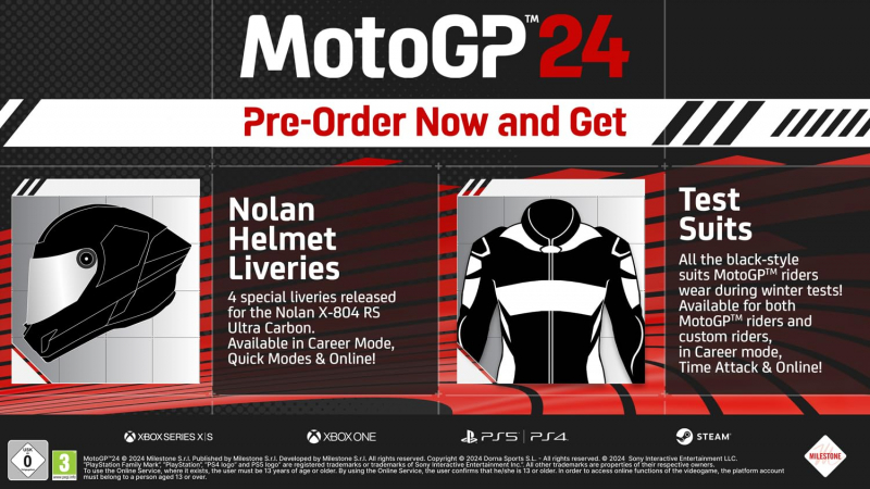 MotoGP 24 Day One Edition (deutsch spielbar) (AT PEGI) (PS4) inkl. PS5 Upgrade / Nolan Helmet Liveries & Test Suits DLC